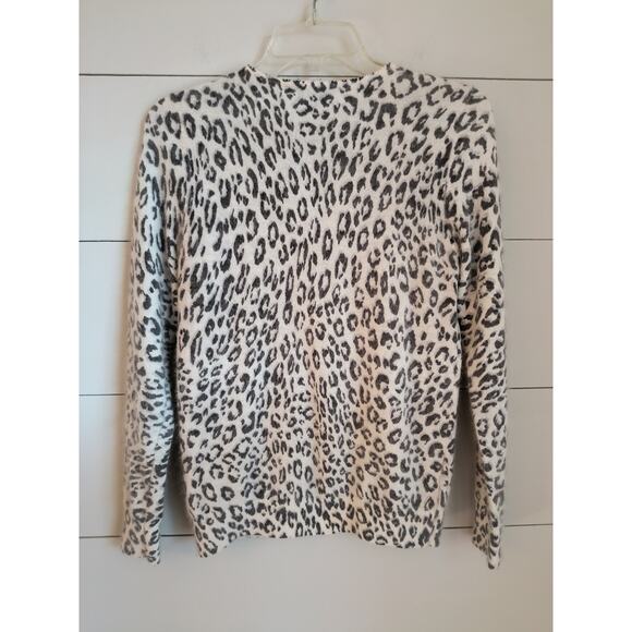 Ann Taylor Sweater Women's Sz SP Black White Leopard Print Rabbit Hair Pullover - Picture 7 of 12